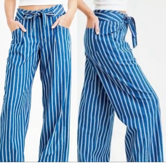 American Eagle Wide Leg Palazzo Striped Blue Pants Size 0 - Picture 1 of 9